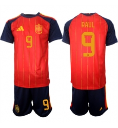 Men's Spain #9 RAUL National Team FIFA x World Cup 2026 Home Red On Field Jerseys