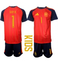 Youth Spain #1 RAYA National Team FIFA x World Cup 2026 Home Red On Field Kids Jerseys
