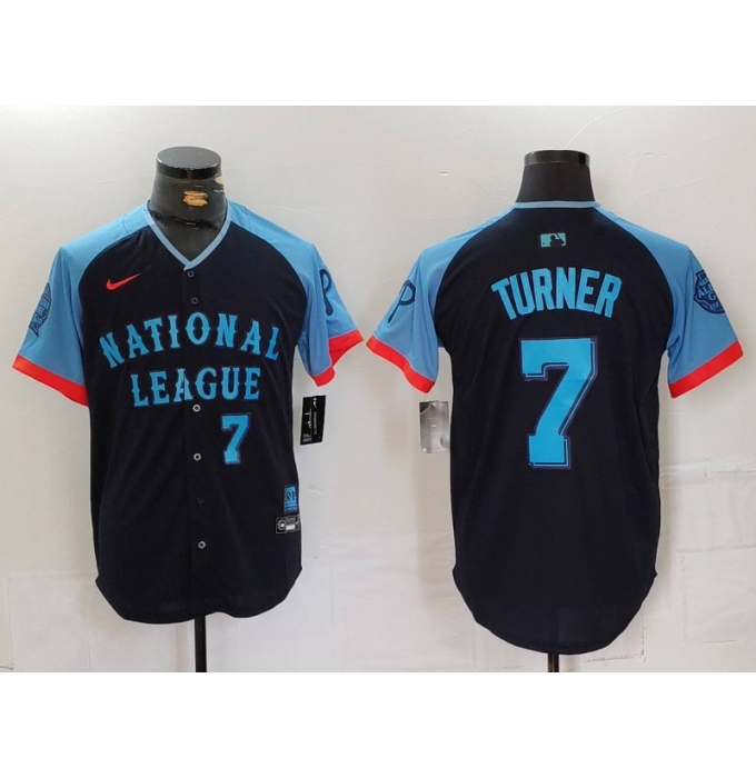 Men's Philadelphia Phillies #7 Trea Turner Number Navy 2024 All Star Limited Stitched Jersey