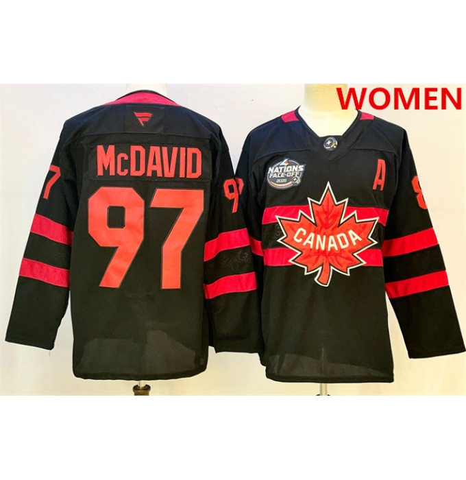 Women's Canada #97 Connor McDavid Black 2025 4 Nations Face-Off Premium With A Stitched Jersey
