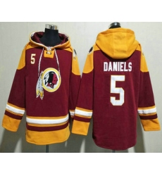 Men's Washington Commanders #5 Jayden Daniels Red Ageless Must Have Lace Up Pullover Hoodie