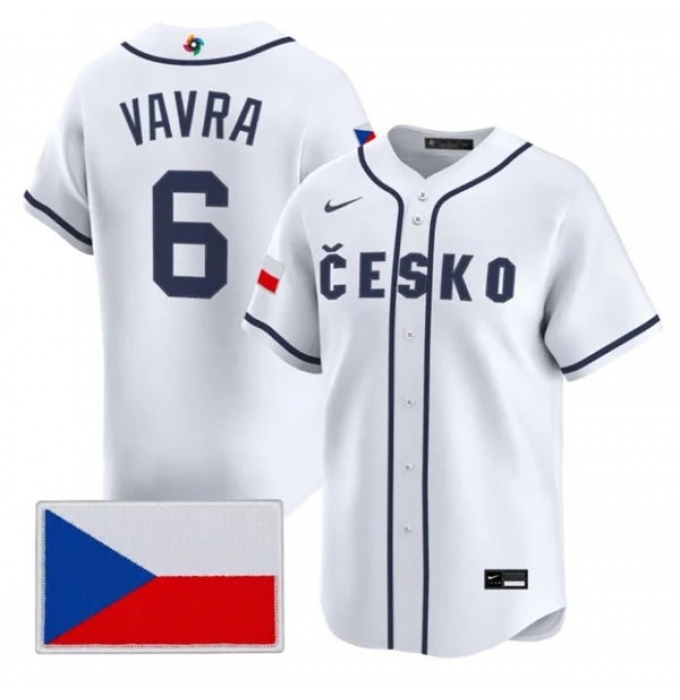 Men's Czech Republic Baseball #6 Terrin Vavra Nike White 2026 World Baseball Classic Jersey