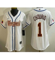 Women's Venezuela #1 Jackson Chourio White 2026 World Baseball Classic Cool Base Jersey