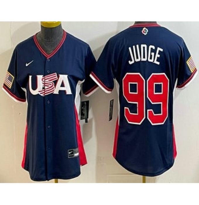 Women's USA #99 Aaron Judge Navy 2026 World Baseball Classic Cool Base Jersey