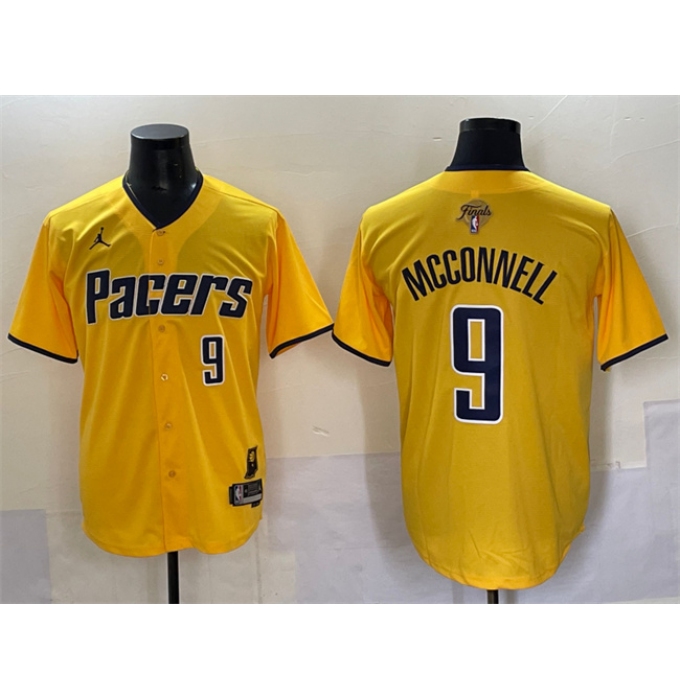 Men's Indiana Pacers #9 T.J. McConnell Yellow 2025 Finals Vapor Stitched Baseball Jersey