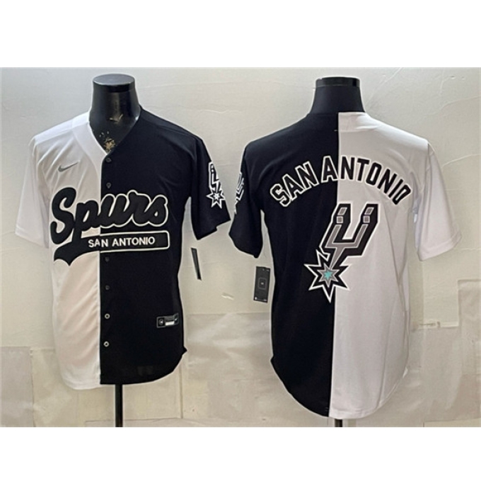 Men's San Antonio Spurs Team Big Logo White Black Stitched Jersey