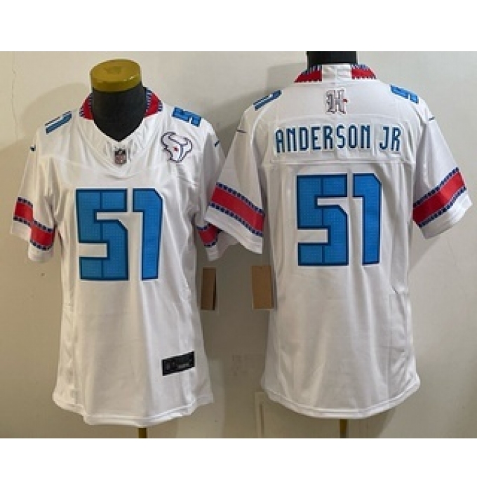 Women's Houston Texans #51 Will Anderson Jr White 2026 FUSE Rivalries Collection Limited Stitched Jersey
