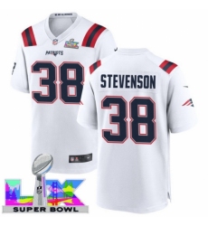 Men's New England Patriots #38 Rhamondre Stevenson White 2025 2026 Super Bowl LX F U S E Stitched Jersey