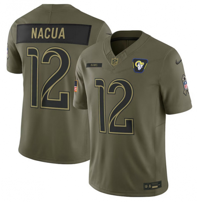 Men's Los Angeles Rams #12 Puka Nacua Olive 2025 Salute to Service Limited Football Stitched Jersey