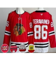 Men's Chicago Blackhawks #86 Teuvo Teravainen Red 100 Years Anniversary Authentic Jersey