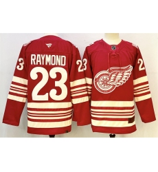 Men's Detroit Red Wings #23 Lucas Raymond Red 2025-26 Centennial Premium Stitched Hockey Jersey