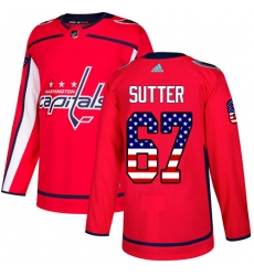 Men's Adidas Washington Capitals #67 Riley Sutter Authentic Red USA Flag Fashion NHL Jersey