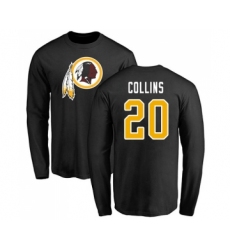 Football Washington Redskins #20 Landon Collins Black Name & Number Logo Long Sleeve T-Shirt