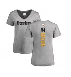 Football Women's Pittsburgh Steelers #84 Antonio Brown Ash Backer V-Neck T-Shirt