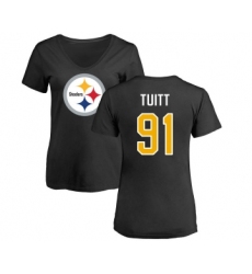 Football Women's Pittsburgh Steelers #91 Stephon Tuitt Black Name & Number Logo Slim Fit T-Shirt