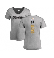 Football Women's Pittsburgh Steelers #95 Greg Lloyd Ash Backer V-Neck T-Shirt