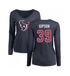 Football Women's Houston Texans #39 Tashaun Gipson Navy Blue Name & Number Logo Long Sleeve T-Shirt