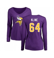 Football Women's Minnesota Vikings #64 Josh Kline Purple Name & Number Logo Slim Fit Long Sleeve T-Shirt