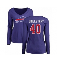 Football Women's Buffalo Bills #40 Devin Singletary Royal Blue Name & Number Logo Long Sleeve T-Shirt