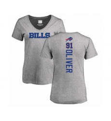 Football Women's Buffalo Bills #91 Ed Oliver Ash Backer V-Neck T-Shirt