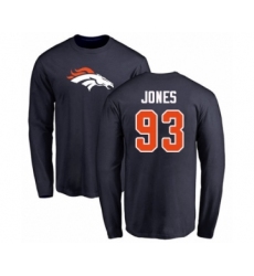 Football Denver Broncos #93 Dre'Mont Jones Navy Blue Name & Number Logo Long Sleeve T-Shirt
