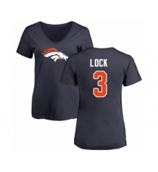 Football Women's Denver Broncos #3 Drew Lock Navy Blue Name & Number Logo T-Shirt