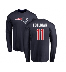 Football New England Patriots #11 Julian Edelman Navy Blue Name & Number Logo Long Sleeve T-Shirt