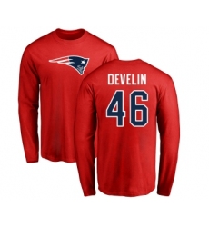 Football New England Patriots #46 James Develin Red Name & Number Logo Long Sleeve T-Shirt