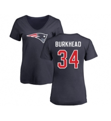 Football Women's New England Patriots #34 Rex Burkhead Navy Blue Name & Number Logo Slim Fit T-Shirt