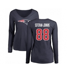 Football Women's New England Patriots #88 Austin Seferian-Jenkins Navy Blue Name & Number Logo Slim Fit Long Sleeve T-Shirt