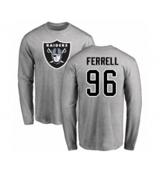 Football Oakland Raiders #96 Clelin Ferrell Ash Name & Number Logo Long Sleeve T-Shirt