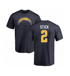 Football Los Angeles Chargers #2 Easton Stick Navy Blue Name & Number Logo T-Shirt