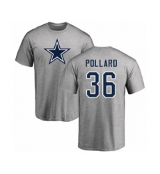 Football Dallas Cowboys #36 Tony Pollard Ash Name & Number Logo T-Shirt