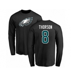Philadelphia Eagles #8 Clayton Thorson Black Name & Number Logo Long Sleeve T-Shirt