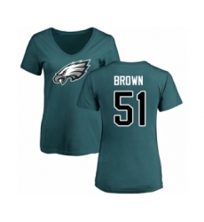 Women's Philadelphia Eagles #51 Zach Brown Green Name & Number Logo Slim Fit T-Shirt