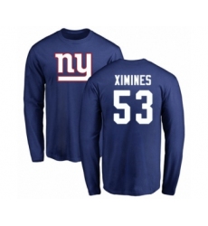Football New York Giants #53 Oshane Ximines Royal Blue Name & Number Logo Long Sleeve T-Shirt
