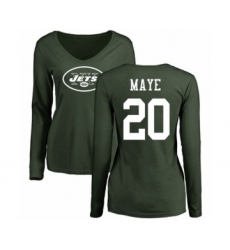 Football Women's New York Jets #20 Marcus Maye Green Name & Number Logo Long Sleeve T-Shirt
