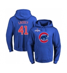 Cubs #41 John Lackey Blue 2016 World Series Champions Primary Logo Pullover MLB Hoodie