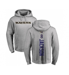 Football Baltimore Ravens #8 Lamar Jackson Ash Backer Pullover Hoodie