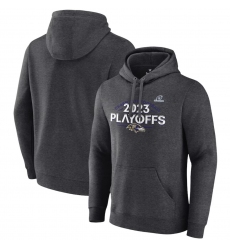 Men's Baltimore Ravens Heather Charcoal 2023 Playoffs Fleece Pullover Hoodie