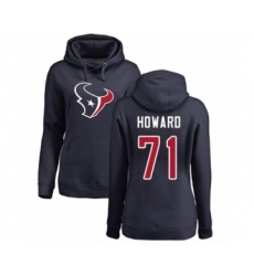 Football Women's Houston Texans #71 Tytus Howard Navy Blue Name & Number Logo Pullover Hoodie