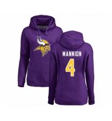 Football Women's Minnesota Vikings #4 Sean Mannion Purple Name & Number Logo Pullover Hoodie