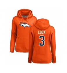 Football Women's Denver Broncos #3 Drew Lock Orange Name & Number Logo Pullover Hoodie