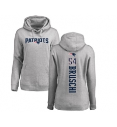Football Women's New England Patriots #54 Tedy Bruschi Ash Backer Pullover Hoodie