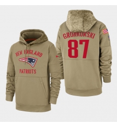 Men's New England Patriots #87 Rob Gronkowski 2019 Salute to Service Sideline Therma Pullover Hoodie - Tan