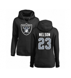 Football Women's Oakland Raiders #23 Nick Nelson Black Name & Number Logo Pullover Hoodie