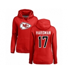 Football Women's Kansas City Chiefs #17 Mecole Hardman Red Name & Number Logo Pullover Hoodie
