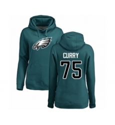 Women's Philadelphia Eagles #75 Vinny Curry Green Name & Number Logo Pullover Hoodie