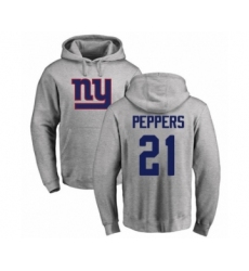 Football New York Giants #21 Jabrill Peppers Ash Name & Number Logo Pullover Hoodie