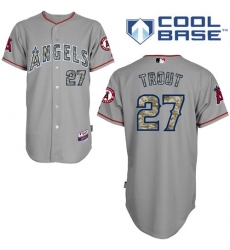 Men's Majestic Los Angeles Angels of Anaheim #27 Mike Trout Replica Grey USMC Cool Base MLB Jersey